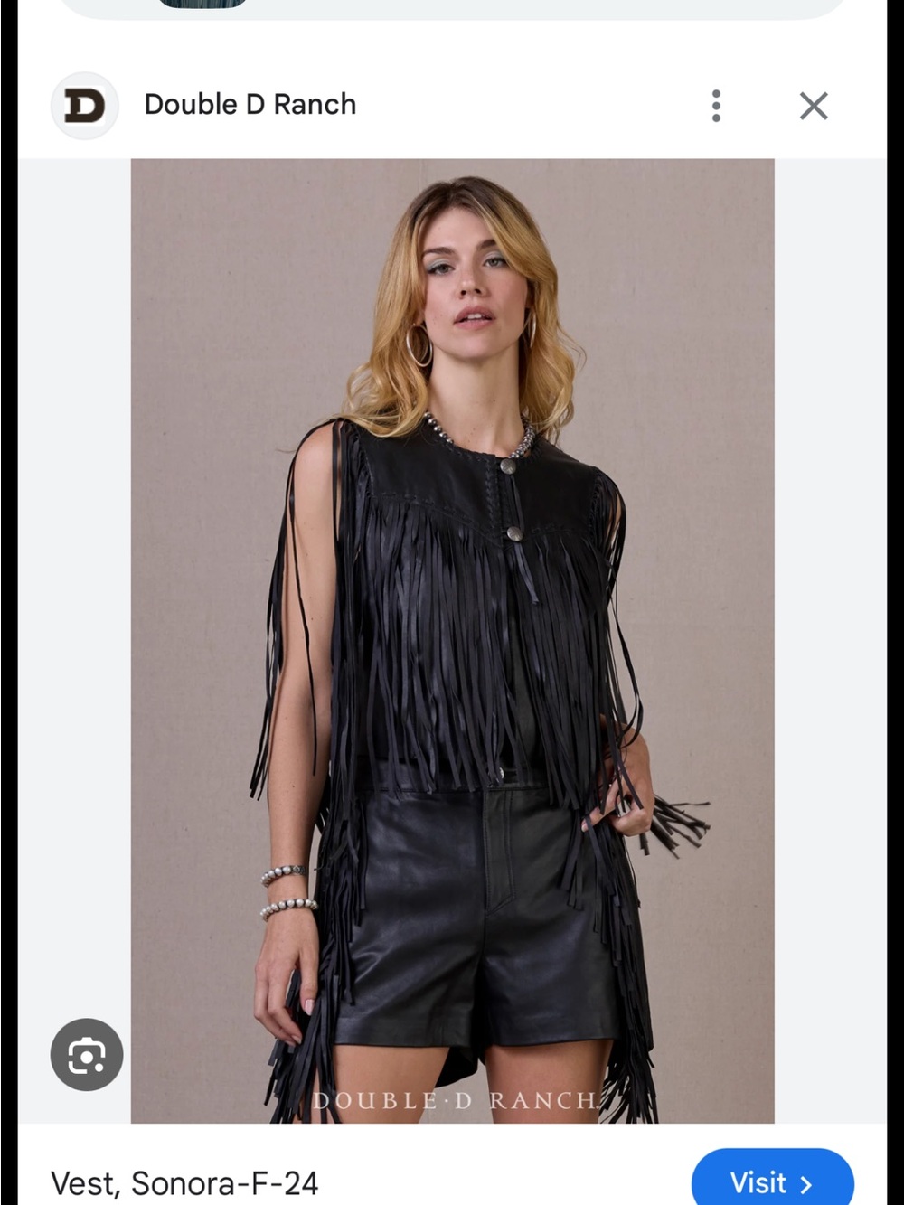 Double D Ranch Black Leather Fringe Vest